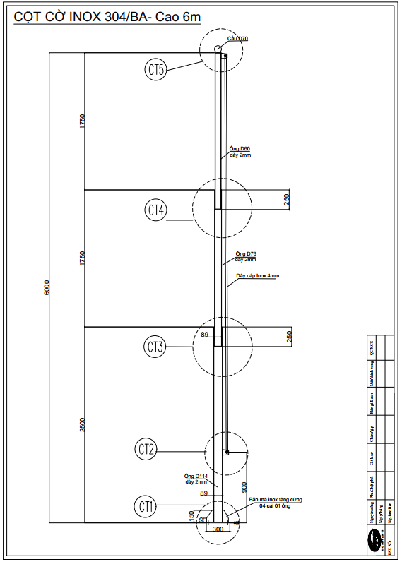 Báo giá cột cờ inox 304 cao 6m